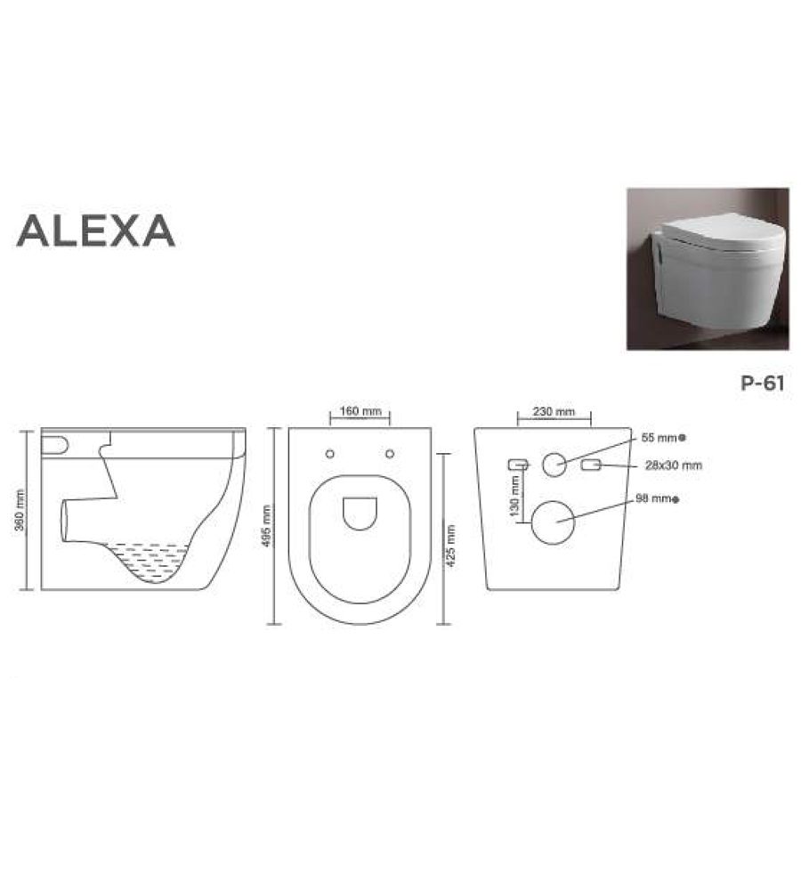 ALEXA V-9022 | Wall Hung WC | Wall Mounted | Water Closet