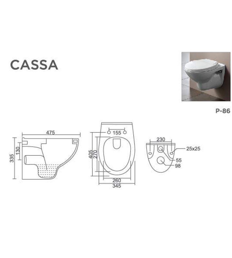 CASSA V-9019 | Wall Hung | Wall Mounted Water Closet