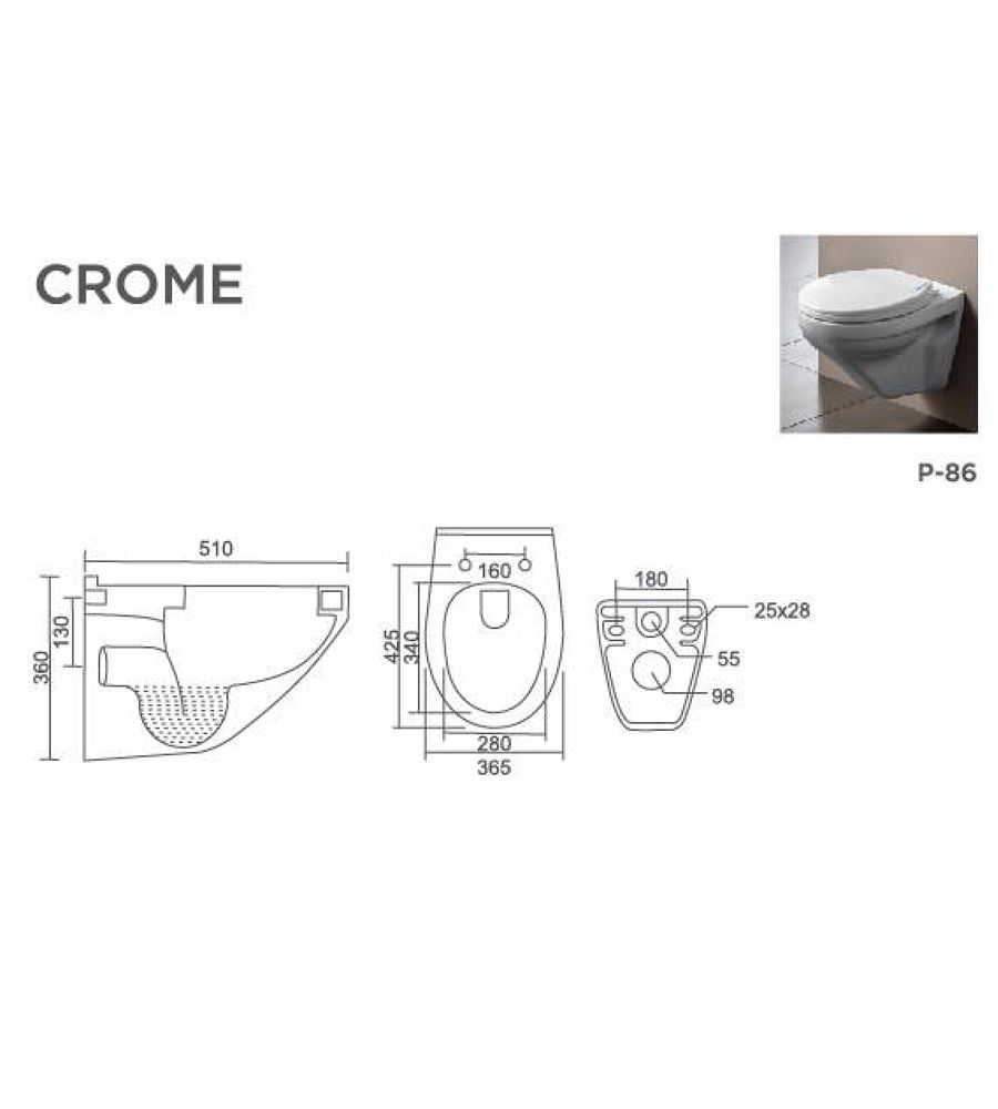 CROME V-9018 | Wall Hung | Water Closet