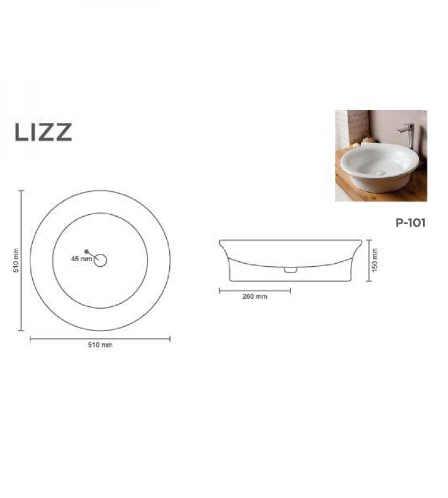 LIZZ V-6052 Table Top Wash Basin | Glossy | Thin Rim