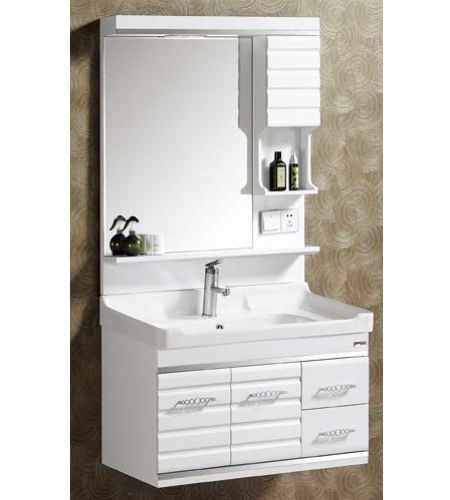 NP-8009Bathroom PVC Vanity Wall Mounted With Mirror, Side Cabinet and Basin