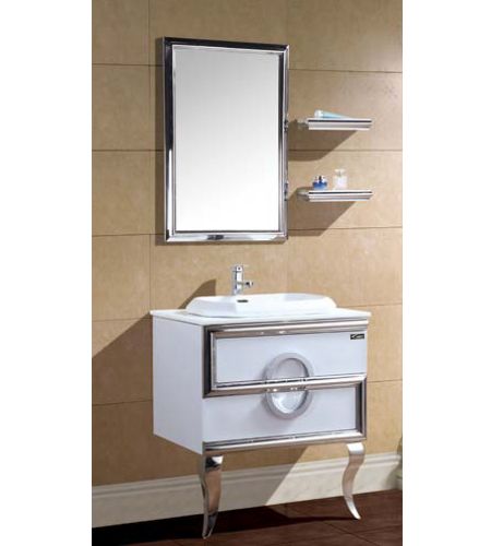 NS-210 Bathroom Vanity with Basin, mirror and self pair | floor mounted Stainless Steel Vanity