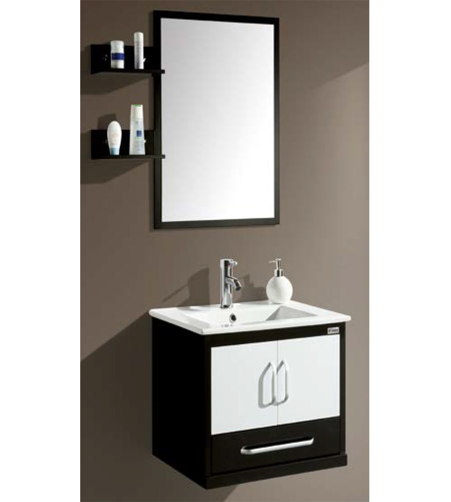 NP-1020 Bathroom Vanity with washbasin, mirror and side self pair | PVC Wall mounted cabinet
