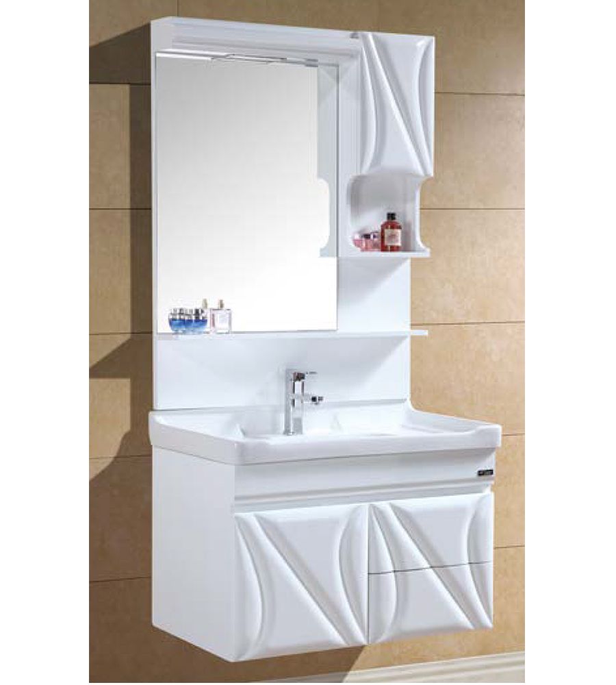 NP-3040 Bathroom Vanity with Washbasin, mirror and side cabinet | PVC Wall mounted Vanity