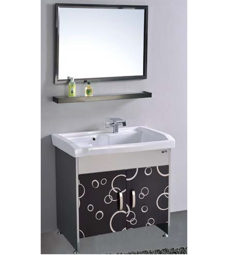 NS-001 Bathroom Vanity with mirror and self | Floor mounted stainless steel vanity