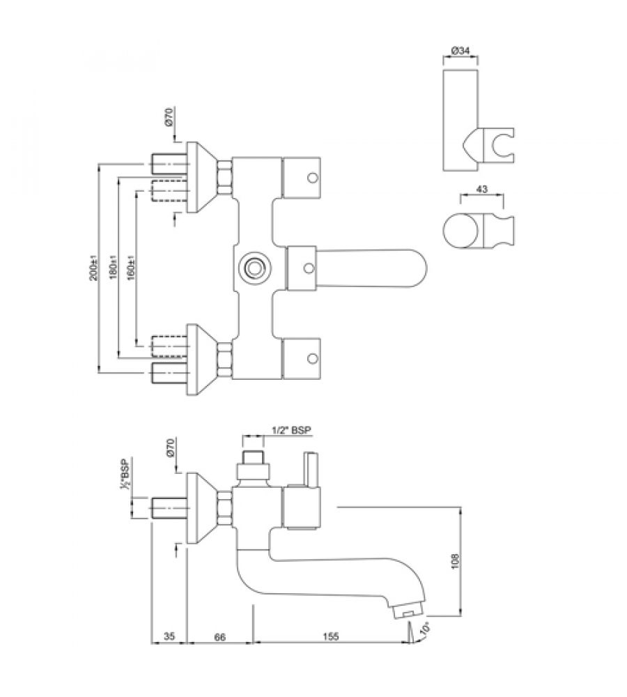 Wall Mixer|FLR-5267N |with Connector for Hand Shower arrangement with Connecting Legs,